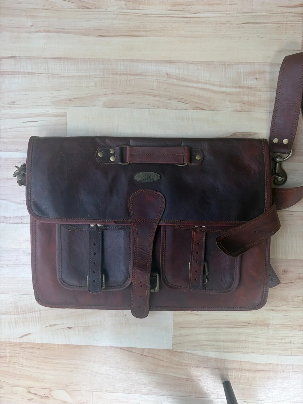 HLC Handmade Men's Leather Briefcase Messenger Bag - Brown
